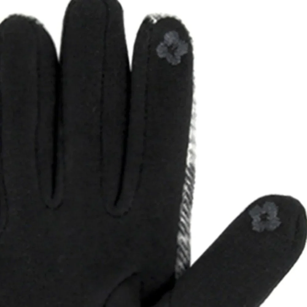 Black Button Plaid Smart Gloves Fleece Lined Smart Touch Text Friend